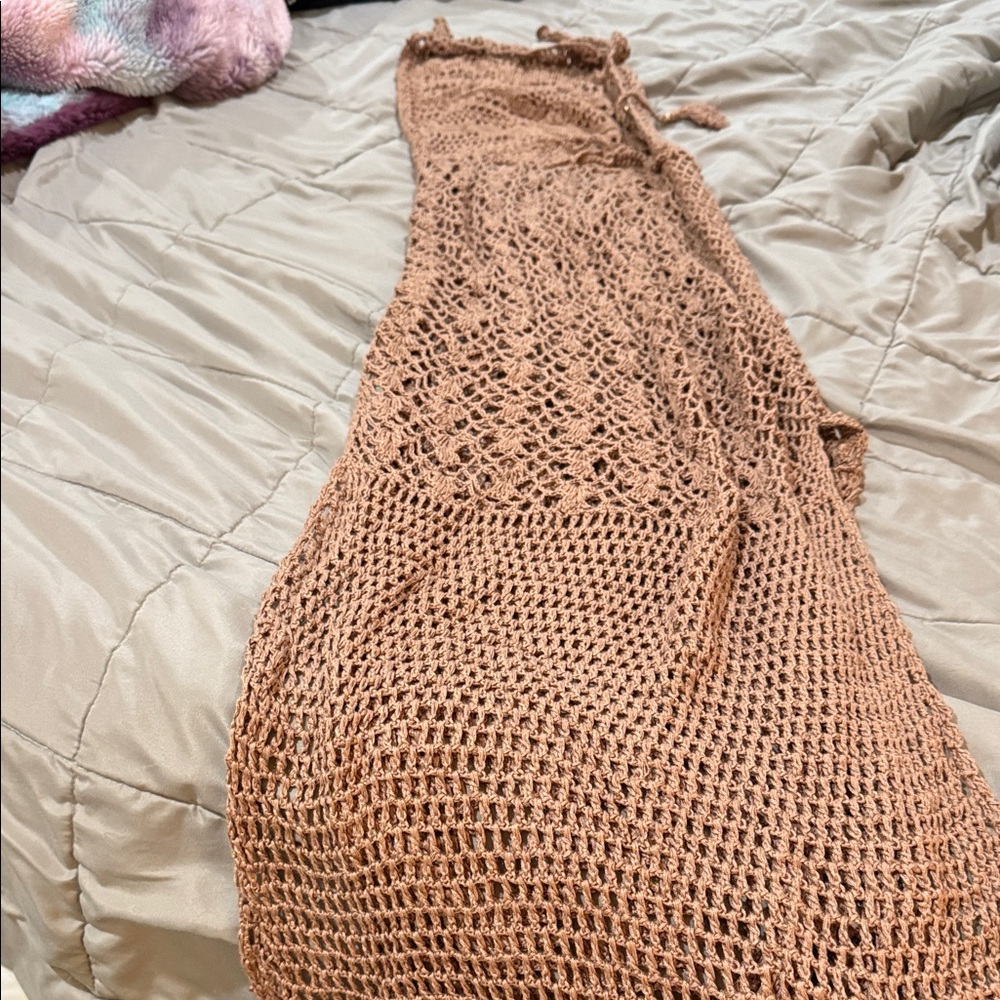 Women's Crochet Swim Cover-Up - Tan/brown by Flook the label